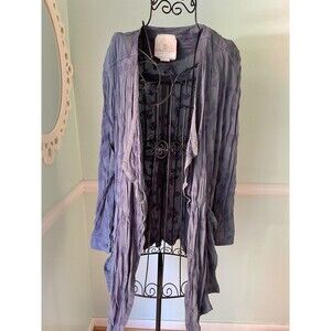 Anthropologie Hei Hei Melita Utility Jacket‎ Blue Embroidered Floral Boho Size L